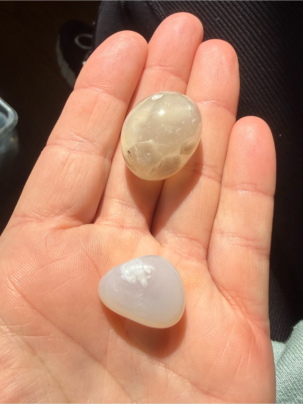 Pair of small flower agate crystal tumbles